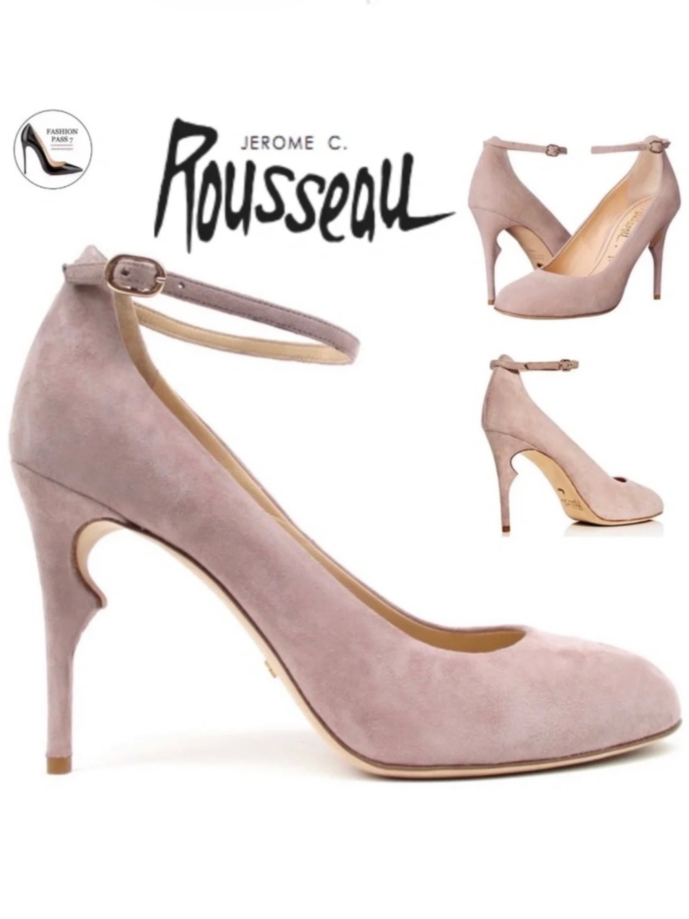 Jerome C. Rousseau Belgazou Rose Blush Suede Ankle Strap Stiletto Heel Pumps 38